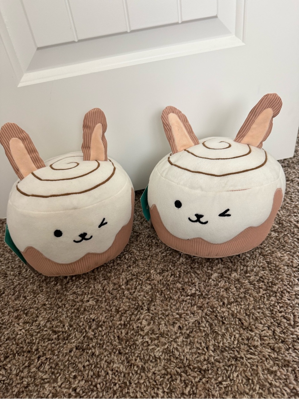 2 Mini Weighted Plush Bunny Cinnamon Roll  Pillow - Cream & Tan